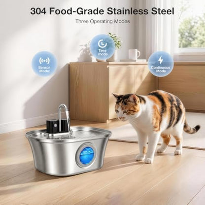 Wireles Cat Water Fountain, 108oz/ 3.2l Automatic Cordless Pet Fountain, Stainless Steel & Rechargeable &Battery Operated Cat Water Fountain, Wireless Pet Fountain with 4200 Mah Battery - Image 5