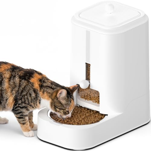 JUNSPOW Automatic Cat Food Dispenser with Stainless Steel Bowl by JUNSPOW