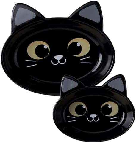 The Cat Ladies Ceramic Cat Bowls - Whisker Friendly Food Bowl - Cute Pet, Kitten Plates - Dishes for Indoor Cats - Dish for Wet Food & Water - Platos para Gatos - Black Cat, Set of 2 by TheCatLadies