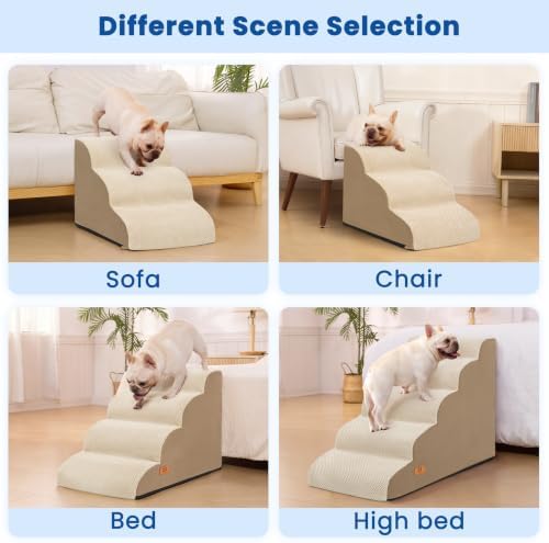 Dog Steps for Bed and Couch, Pet Stairs for Small Dogs and Cats, Khaki - Image 3