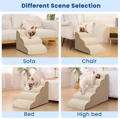 Dog Steps for Bed and Couch, Pet Stairs for Small Dogs and Cats, Khaki - Image 3
