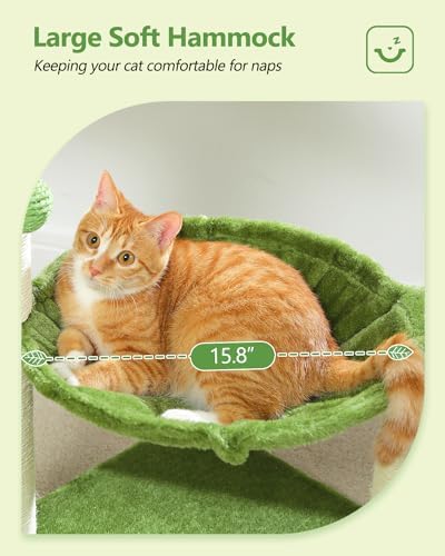 MUTTROS Small Cat Tree, 28" Cat Tower with Sisal Scratching Posts and Coconut Leaves for Indoor Small Cats, Large Hammock and Dangling Ball for Kittens, Green - Image 5