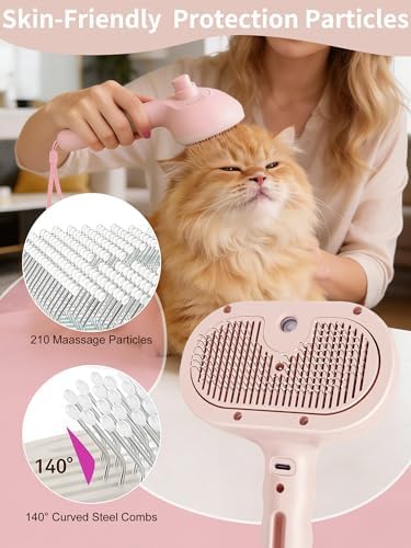 3 in 1 Dog Cat Steam Brush with Storage Rope for Shedding Massaging Grooming, Self Cleaning Pet Steam Brush for Long Short Hair, Reducing Flying Fur & Static - Pink - Image 6