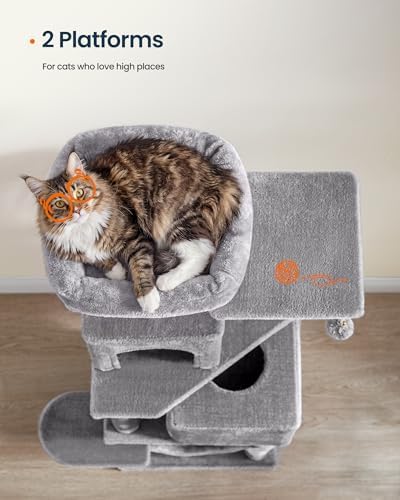 SONGMICS HOME Cat Tree for Indoor Cats, Multi-Level Cat Tower with Sisal Scratching Posts, Hammock and Condo, Light Gray - Image 4