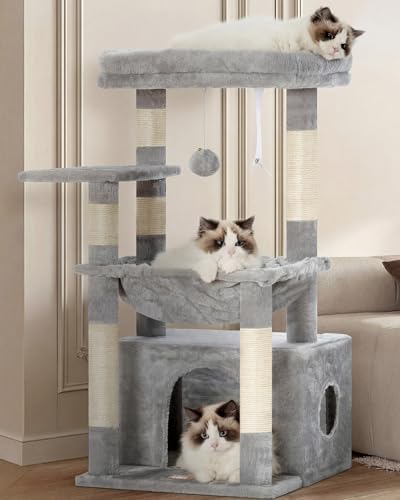 Heybly Cat Tree, Kitten Tower with Large Soft Cat Basket HCT008SW by HEYBLY