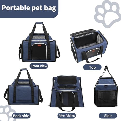19" L x 12" W x 17" H Inches Cat, Dog Carrier for Pets Up to 25 Ibs, Washable，Soft Sided，Collapsible Travel Puppy Carrier. (Blue) - Image 3