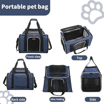 19" L x 12" W x 17" H Inches Cat, Dog Carrier for Pets Up to 25 Ibs, Washable，Soft Sided，Collapsible Travel Puppy Carrier. (Blue) - Image 3