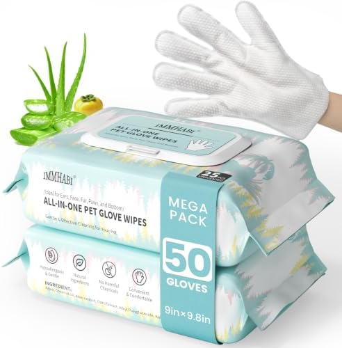 IMMHABI Hypoallergenic Pet Glove Wipes for Dogs & Cats, 50 Count by IMMHABI