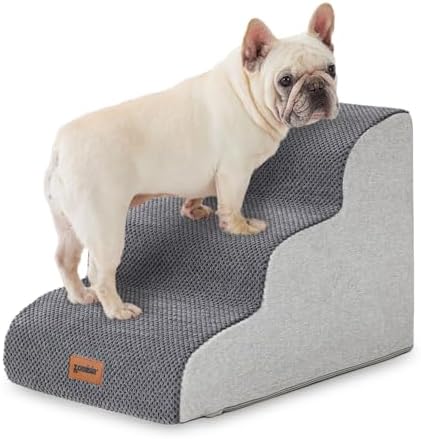 ZOMISIA Pet Stairs Ramp for Small Dogs, 15.7" Dog Bed Stairs 3 Step Grey by Zomisia