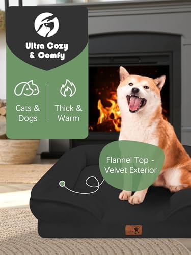 Spotted Play Orthopedic Dog Bed with Sides - Sofa Beds for Medium Dogs, Supportive Foam Pet Couch Bed with Washable Removable Cover, Waterproof Lining and Non-Slip Bottom, Black - M - Image 2