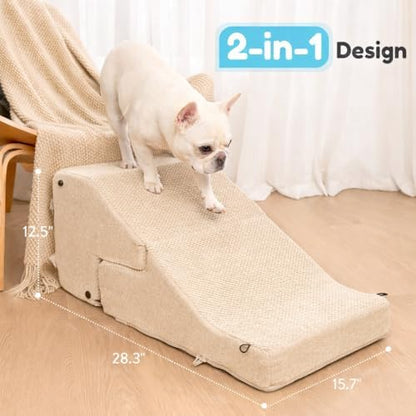 3-Step Dog Stair and Ramp for Small Dogs and Cats, Pet Steps for Sofa and Couch with Non-Slip Bottom, Beige - Image 4