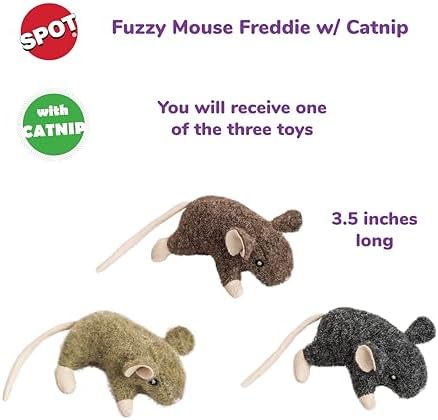 SPOT Fuzzy Mouse Freddie Cat Toy with Catnip – 3.5in Plush Mouse for Cats & Kittens, Crinkle Sound, Great for Batting, Chasing & Interactive Play – Assorted Colors - Image 2
