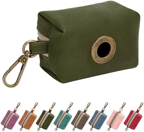 Didog Dog Poop Bag Holder for Leash, Stylish PU Leather, Dark Green by Didog