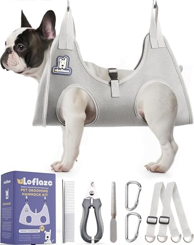 Loflaze Dog Grooming Hammock Harness for Dogs & Cats with Pet Nail Clipper Trimmer - Cat Hanger Sling for Trimming Clipping Nails- Dog Hammock Restraint Bag for Small Medium Large pet （ Purple M） by Loflaze