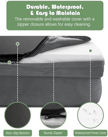Spotted Play Orthopedic Dog Bed with Sides - Dog Sofa Beds for Extra Large Dogs, Supportive Foam Pet Couch Bed with Washable Removable Cover, Waterproof Lining and Non-Slip Bottom, Grey - XL - Image 6