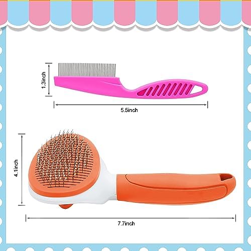 Cat Brushes for Indoor Cats, Dog Brush for Shedding with Metal Cat Comb, Self Cleaning Pet Hair Brush with Release Button for Grooming Kitten(Orange) - Image 2
