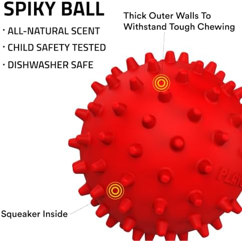 Playology Spiky Chew Ball Dog Toy with Squeaker - Medium, Beef Scent - Image 2