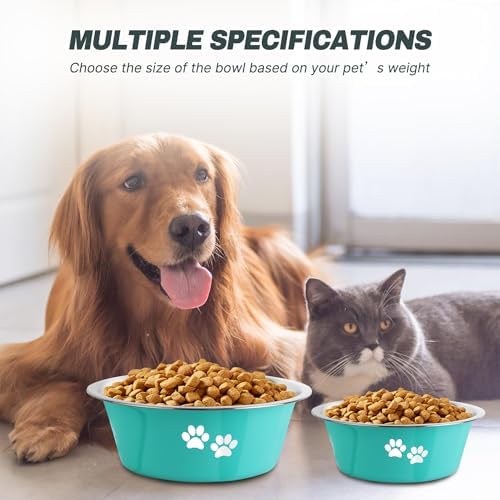 Stainless Steel Dog Bowls, Nonslip Rubber Bottom No Spill Proof Skid Metal Insulated Dog Bowls for Large Medium Small Breed Dogs (Green, 8.5 Cups/71 OZ) - Image 5