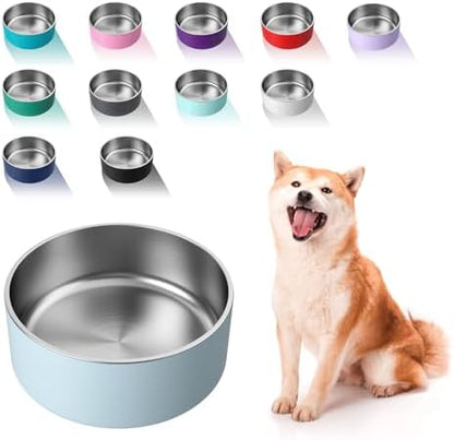 WENBOKMIN Dog Bowl, Stainless Steel Food and Water Bowl, 40oz, Light Grey | Non Slip Quiet Bottom, Easy to Clean, Dishwasher Safe by Wenbokmin