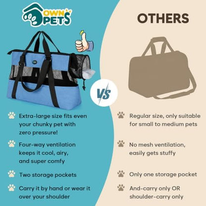 Ownpets XL Cat Dog Purse Carrier, Blue Breathable Mesh, Fits 20lbs - Image 6