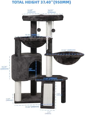 Xin Three Layer Cat Tree with Cat Condo and Two Hammocks,Darkgray … - Image 2
