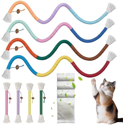 HoneyGuaridan Cat Chew Ropes 8Pcs, Cat Toys for Indoor Cats with Refillable Natural Catnip, Safe Teeth Cleaning Chew Toys by HoneyGuaridan