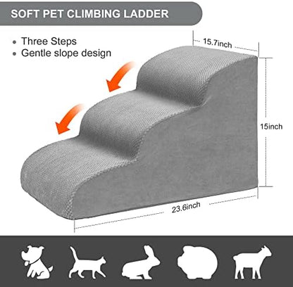Dog Stairs for Small Dogs, 3 Tiers High Density Foam Dog Ramp, Extra Wide Non-Slip Pet Steps for High Beds Or Couch, Soft Foam Doggie Ladder for Dogs Injured, Older Pets, Small Cats - Image 2