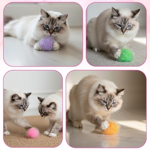 Psyqtsuary 12 Pcs Cat Ball Toys, 2 Inch Sparkle Fuzzy Balls Interactive Cat Toy Soft Pom Pom Sparkle Fuzzy Balls Assorted Color - Image 7