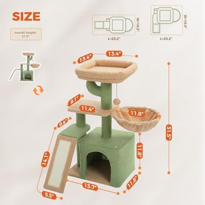 PETEPELA Cactus Cat Tree for Kittens & Small Cats, 32in Cat Tower,Green - Image 4
