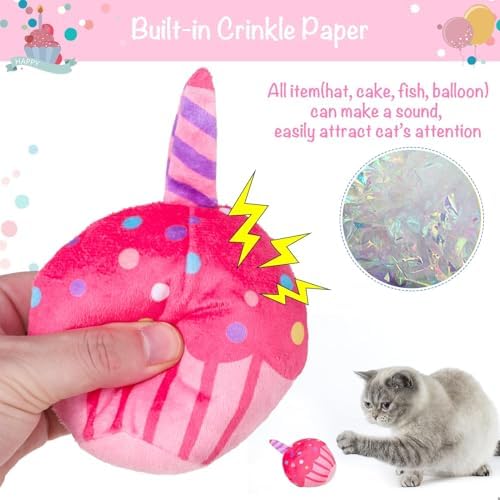 BINGPET Cat Birthday Decorations Outfit, 5 Pcs Catnip Toys for Indoor Cats - Image 3