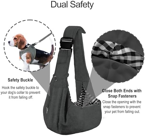 PETLOFT Reversible Dog Cat Sling Carrier, Small Carrier, Adjustable Sling, Hands Free Cross Body Carrier with Collar Hook for Dog/Cat/Bunny up to 11lb (Dark Grey) - Image 4