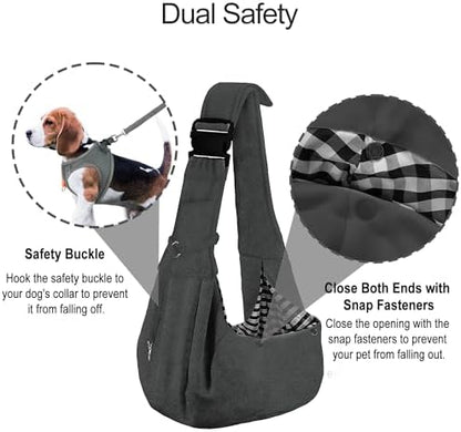PETLOFT Reversible Dog Cat Sling Carrier, Small Carrier, Adjustable Sling, Hands Free Cross Body Carrier with Collar Hook for Dog/Cat/Bunny up to 11lb (Dark Grey) - Image 4