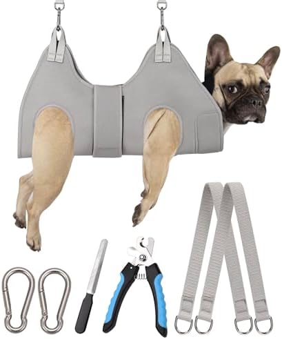 Kkiimatt Dog Grooming Hammock Harness, M Size Grooming Sling Restraint for Nail Trim, Silver Gray Holder Hanger for Grooming with Thick Neck Support by Kkiimatt