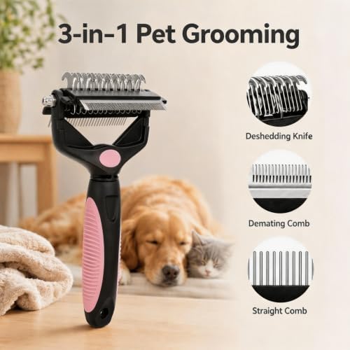 3-in-1 Pet Grooming Tool Dematting Comb Undercoat Rake Deshedding Brush - Image 2