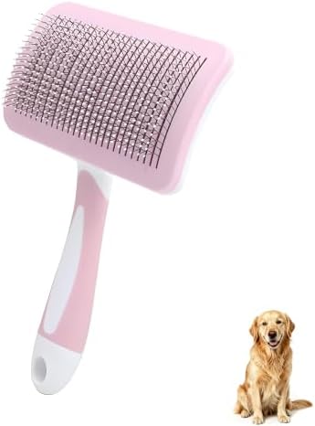Self-Cleaning Slicker Dog Brush for Large Long-Haired Breeds （Light Pink） by PetJoyHaven