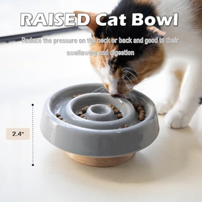 Ceramic Cat Slow Feeder, Raised Slow Feeder Cat Bowl, Anti Vomiting and Whisker Friendly Kitty Dish, Elevated Puppy Kitten Bowl for Dry and Wet Food (Gray) - Image 4