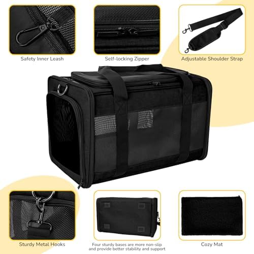 Hipubby Cat Carrier Dog Carrier for Pets Up to 16 Lbs, Soft-Sided Pet Travel Carrier for Cats and Small Dogs, Airline Approved Pet Carrying Case with Shoulder Strap & Removable Mat - Black - Image 3