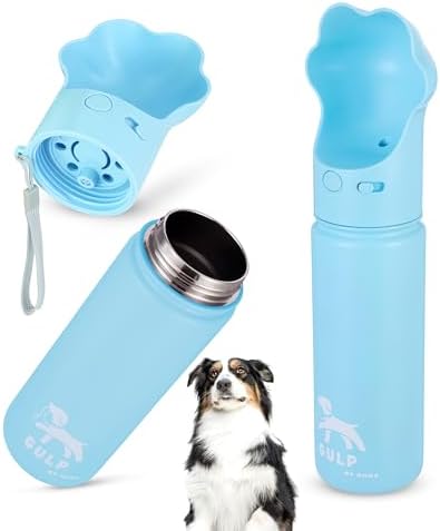 Gulp by Duna 18oz Dog Travel Water Bottle with Paw-Shaped Bowl – Insulated Stainless Steel, Leakproof & Portable with Carry Strap – Outdoor Walking, Hiking & Pet Hydration On-The-Go – Blue by DUNA