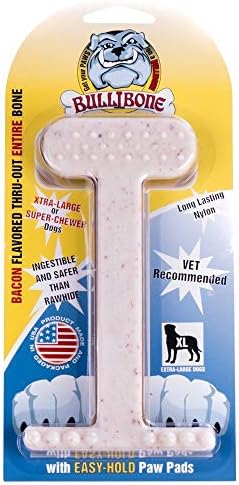 Bullibone Nylon Dog Chew Toy for Aggressive Chewers - Dental Hygiene Bone with Bacon Flavor, Durable Tough Chew Toys for Extra Large Dogs, Indestructible Dog Bone - Single by Bullibone+Pet+Products+LLC