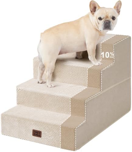 EHEYCIGA Dog Stairs for Bed 18" H, 4-Step Extra Wide Dog Steps, Beige by EHEYCIGA