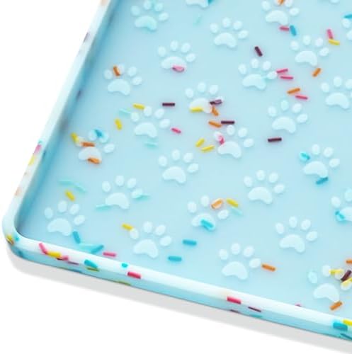 Ptlom Dog Food Mat Anti-Slip Dog Bowl Mats for Food and Water, Waterproof Pet Placemat Prevents Messy Spill to Floor, Silicone Puppy Feeding Tray for Small, Medium and Large Dogs Cats, Blue by PTLOM