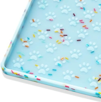Ptlom Dog Food Mat Anti-Slip Dog Bowl Mats for Food and Water, Waterproof Pet Placemat Prevents Messy Spill to Floor, Silicone Puppy Feeding Tray for Small, Medium and Large Dogs Cats, Blue by PTLOM