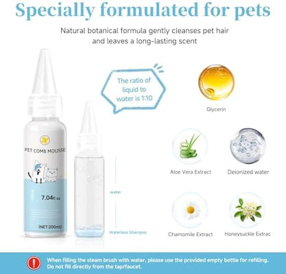 Pet Steam Brush for Dog & Cat – shower bath brush – Steam for Shedding & Grooming Water Brush for Long & Short Haired Pets Spritz Defur Comb 3-in-1 Spray Hair Removal Comb Includes 1*Waterless Shampoo - Image 3