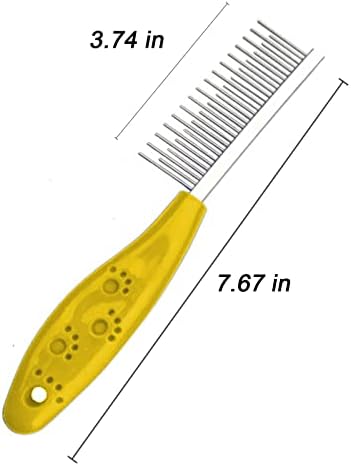 Dog or Cat Comb Grooming with Short and Long Teeth Dematting Knots Tangles Remover Combs Detangler Tool Suitable for Dogs Cats Poodle HorseStainless Steel Pin (Yellow) - Image 2