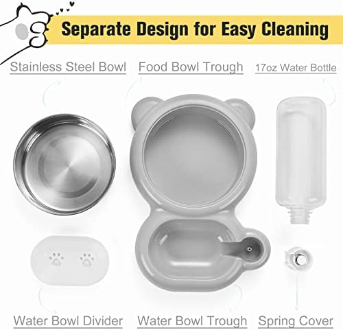 Dog Bowls, Cat Food and Water Bowl Set with Water Dispenser and Stainless Steel Bowl for Cats and Small Dogs - Grey - Image 3