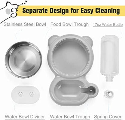 Dog Bowls, Cat Food and Water Bowl Set with Water Dispenser and Stainless Steel Bowl for Cats and Small Dogs - Grey - Image 3