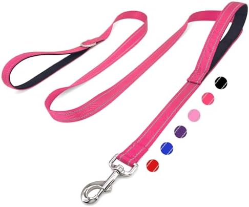 6 FT Pink Nylon Reflective Dog Leash for Large Dogs with 2 Padded Handle by Unknown