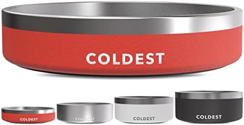 Coldest Dog Bowl - Anti Rust Metal, Non Slip, 3 Layers Insulated Stainless Steel Dog Bowls - Spill Proof & Heavy Duty - Water Bowl for Dogs, Cats & Pets, Dish Washer Safe (21 oz, Red) by Coldest