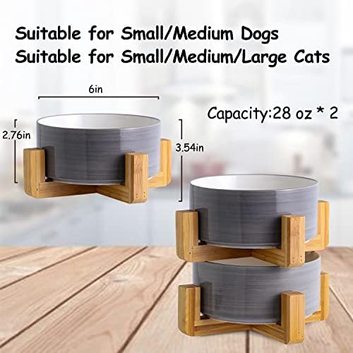Petygooing Ceramic Cat Dog Bowl Set with Stand, Pet Food and Water Bowl,Medium Pet Dishes Anti Slip Set of 2 Cat Dog Bowls-Cute Modern Pet Food Bowls Small Medium Size (28 OZ /3.6 Cups) Grey White - Image 4