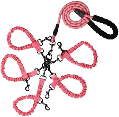 Dog Double Leashes,Rope Bungee Three Leash with Padded Handle Removable for 3 Dogs,Tangle-Free, Padded Handles, 360° Swivel Control (Pink, 5 Way) by Y-ANNJYA